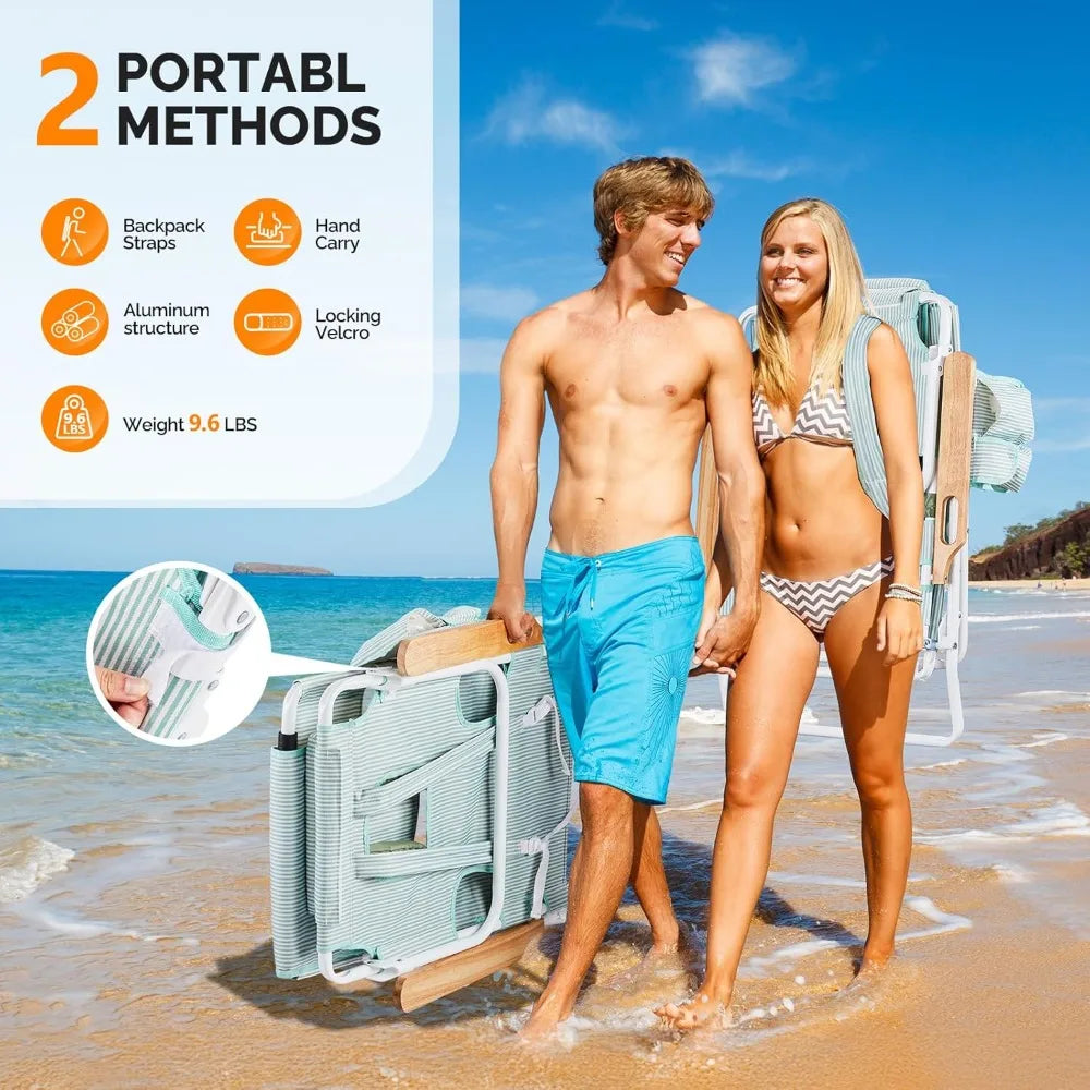 Deluxe 3-in-1 Beach Lounge Chair with Face Hole – Reclining Tanning Chair with Footrest, Cup Holder & Storage Bag – Portable Foldable Sunbed for Outdoor, Pool, Patio, and Beach