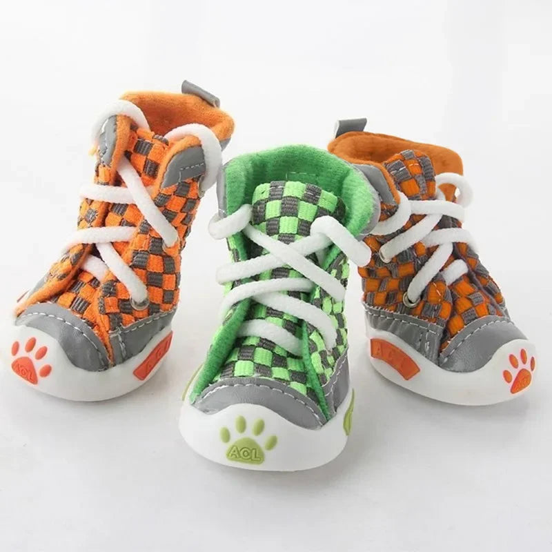 Set of 4 Breathable Dog Shoes for Small Dogs – Soft Sole Anti-Drop Summer Pet Booties for Puppies & Teddy Breeds