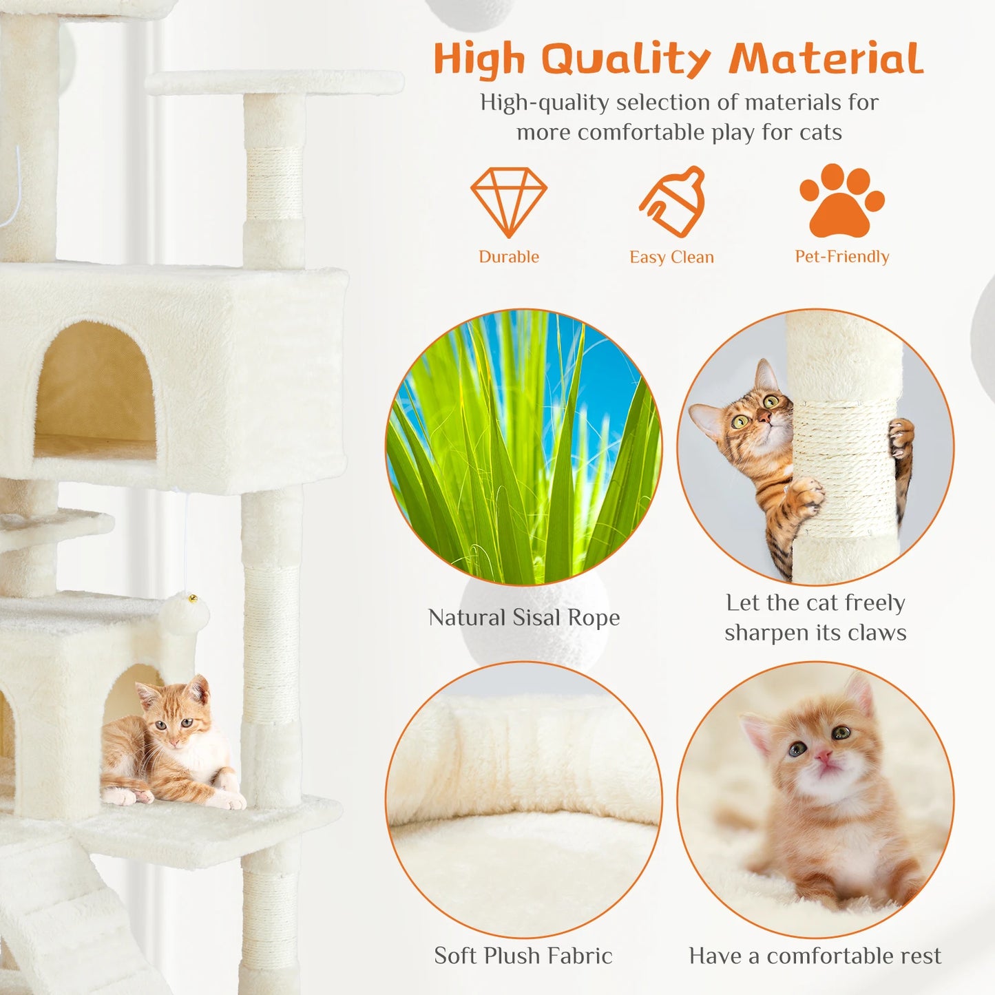 JHK 54” Tall Multi-Level Cat Tree Tower – Indoor Cat Playground with Sisal Scratching Posts, Cozy Condo, Perches & Sturdy Base