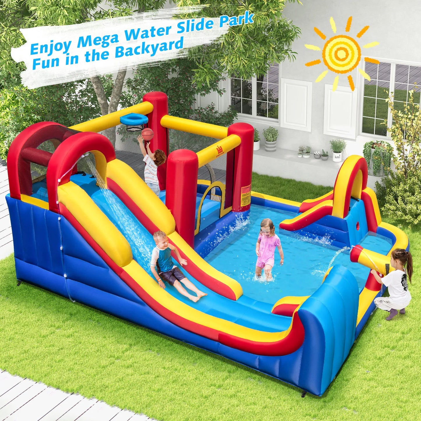 Giant Inflatable Water Slide for Kids – Outdoor Water Park with Dual Racing Slides & Splash Pool (Blower Not Included)