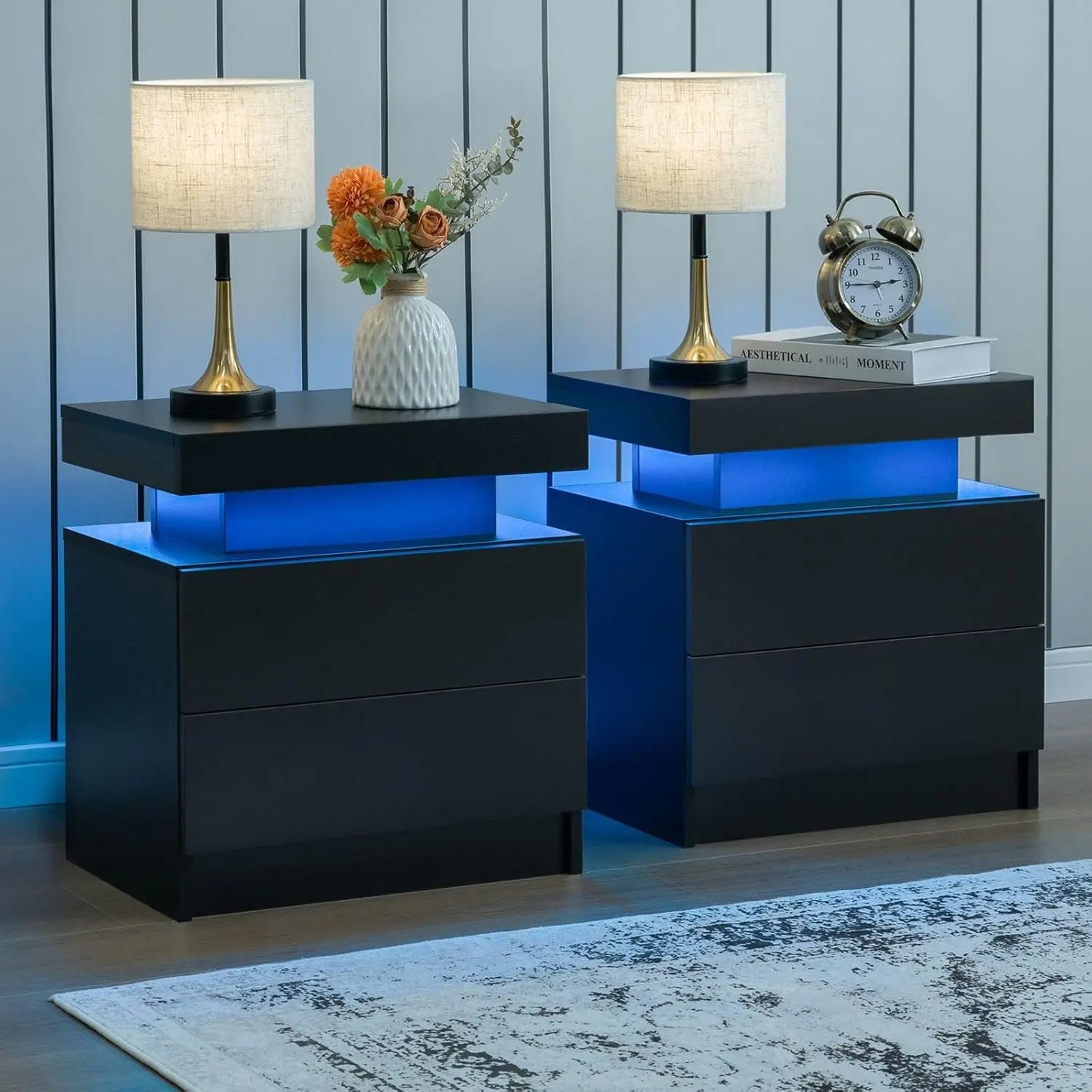 Modern LED Nightstand with Drawers & RGB Lights