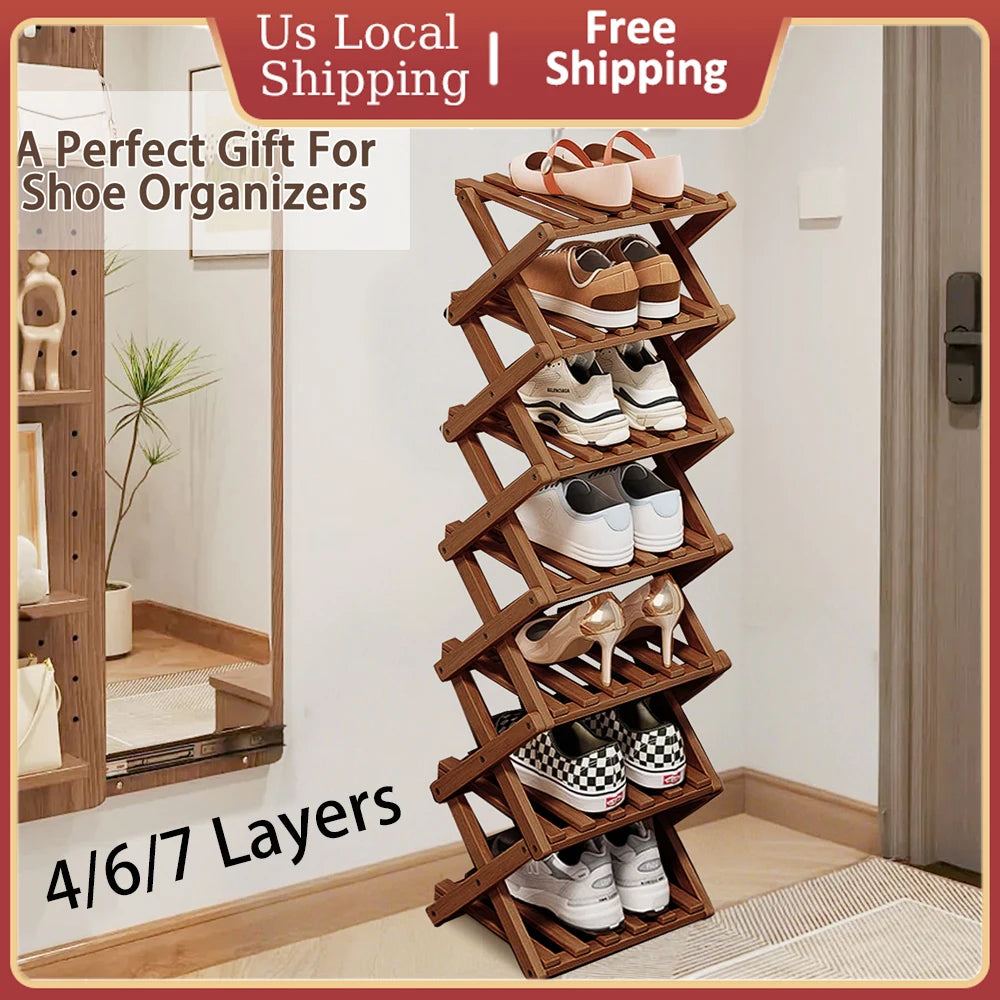 Bamboo Foldable Shoe Rack – Multifunctional Free-Standing Shoe Organizer for Bedroom, Entryway & Corridor