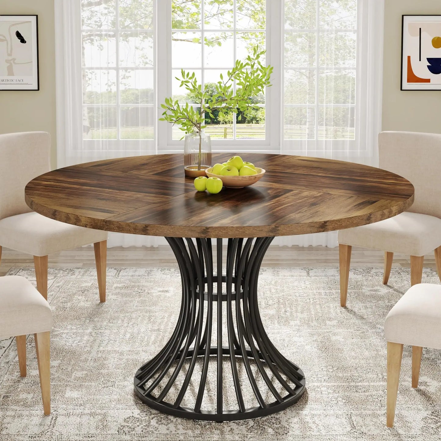 Tribesigns 47-Inch Round Dining Table for 4-6 People – Farmhouse Industrial Kitchen & Dining Room Table