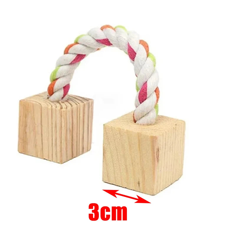 Natural Wooden Small Animal Toy Set – Chew Toys for Guinea Pigs, Rabbits, Hamsters | Dumbbells, Unicycle, Bell, Braided Balls & More