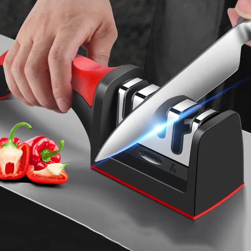 3-Segment Knife Sharpener – Stainless Steel Kitchen Sharpener with Three-Stage Sharpening Stone for All Kitchen Knives & Tools