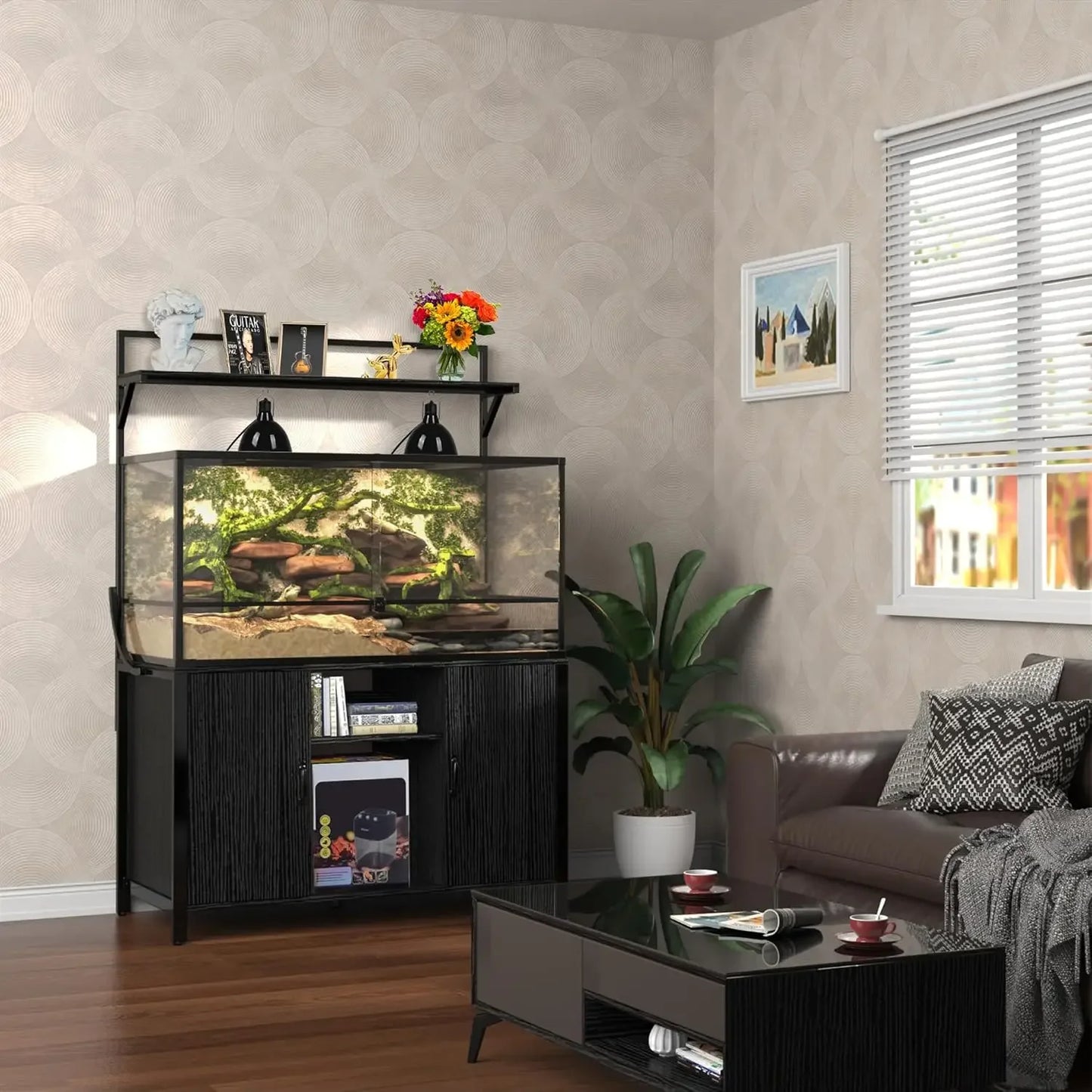 Reptile Tank Stand with Storage Cabinet – 48" x 24" Terrarium Tabletop for Up to 120 Gallon Bearded Dragon & Accessories