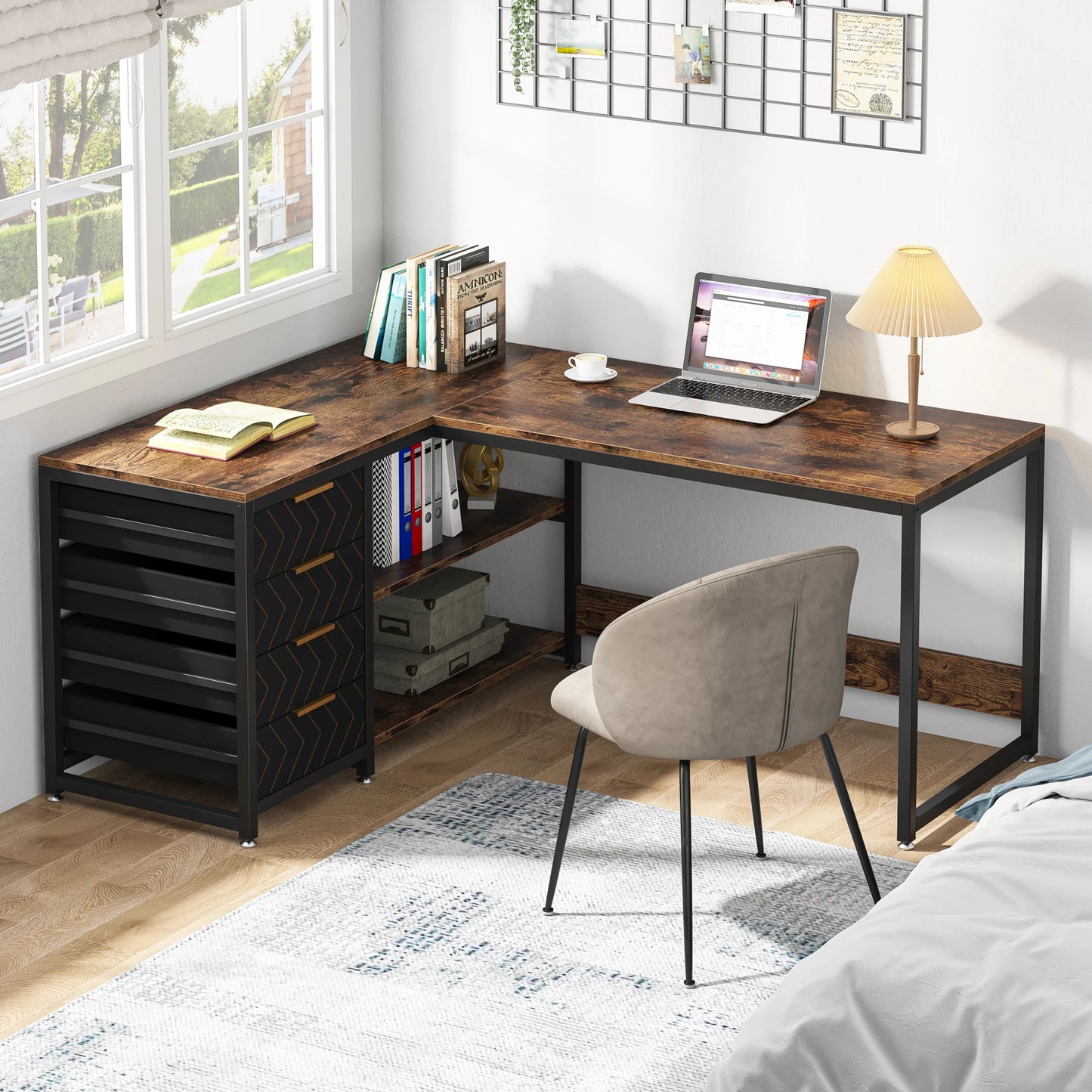 Tribesigns 59" L-Shaped Computer Desk – Reversible Corner Desk with Storage Drawers & Shelves