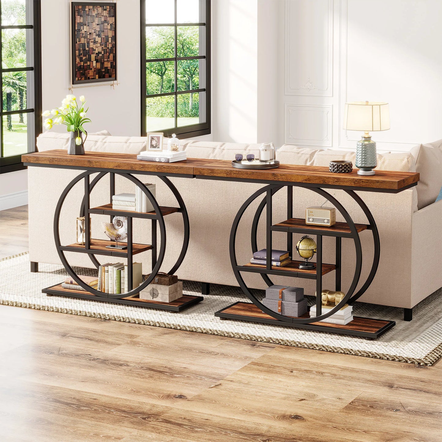 Console 4-Tier Wood and Metal Entryway Table