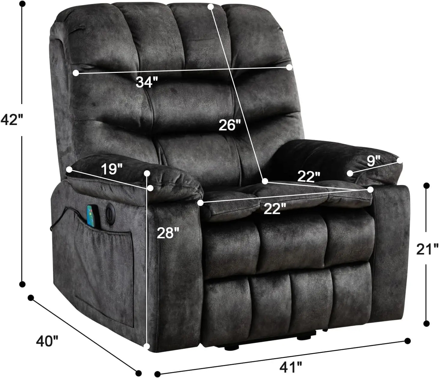 Large Power Lift Recliner Chair with Massage & Heat for Elderly – Oversized Electric Lift Chair for Seniors, Dark Grey