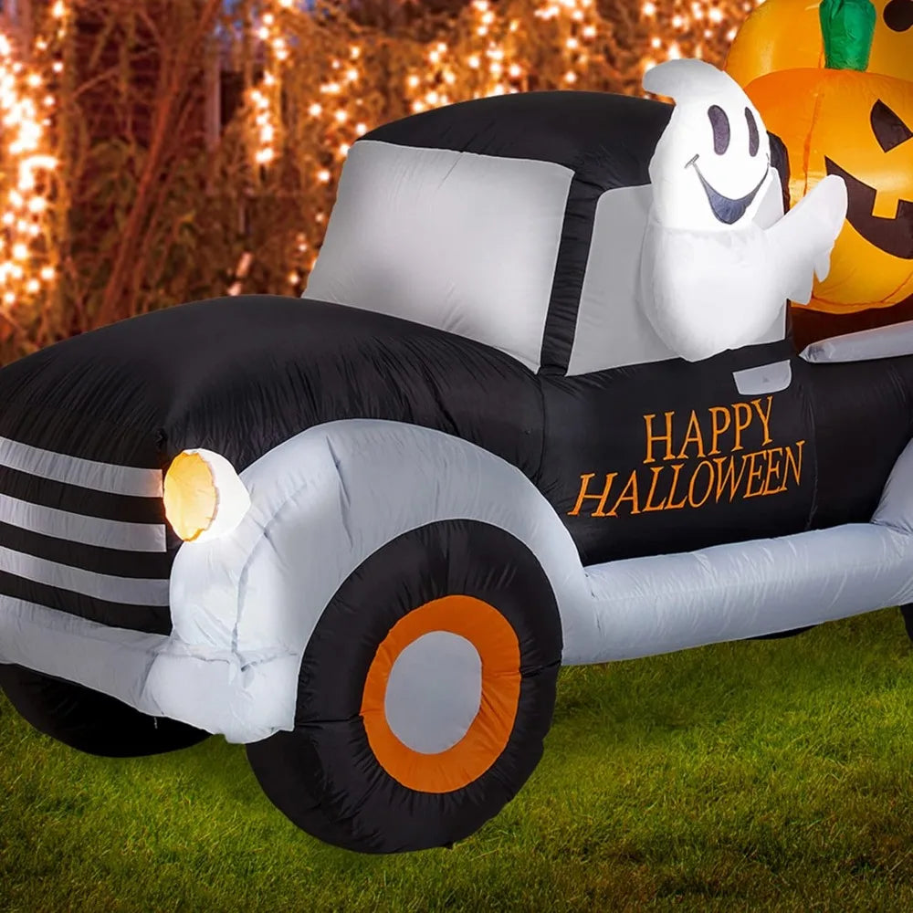 8FT Halloween Inflatable Pumpkin Truck – Lighted Outdoor Blow-Up Decoration for Yard, Garden, or Holiday Display