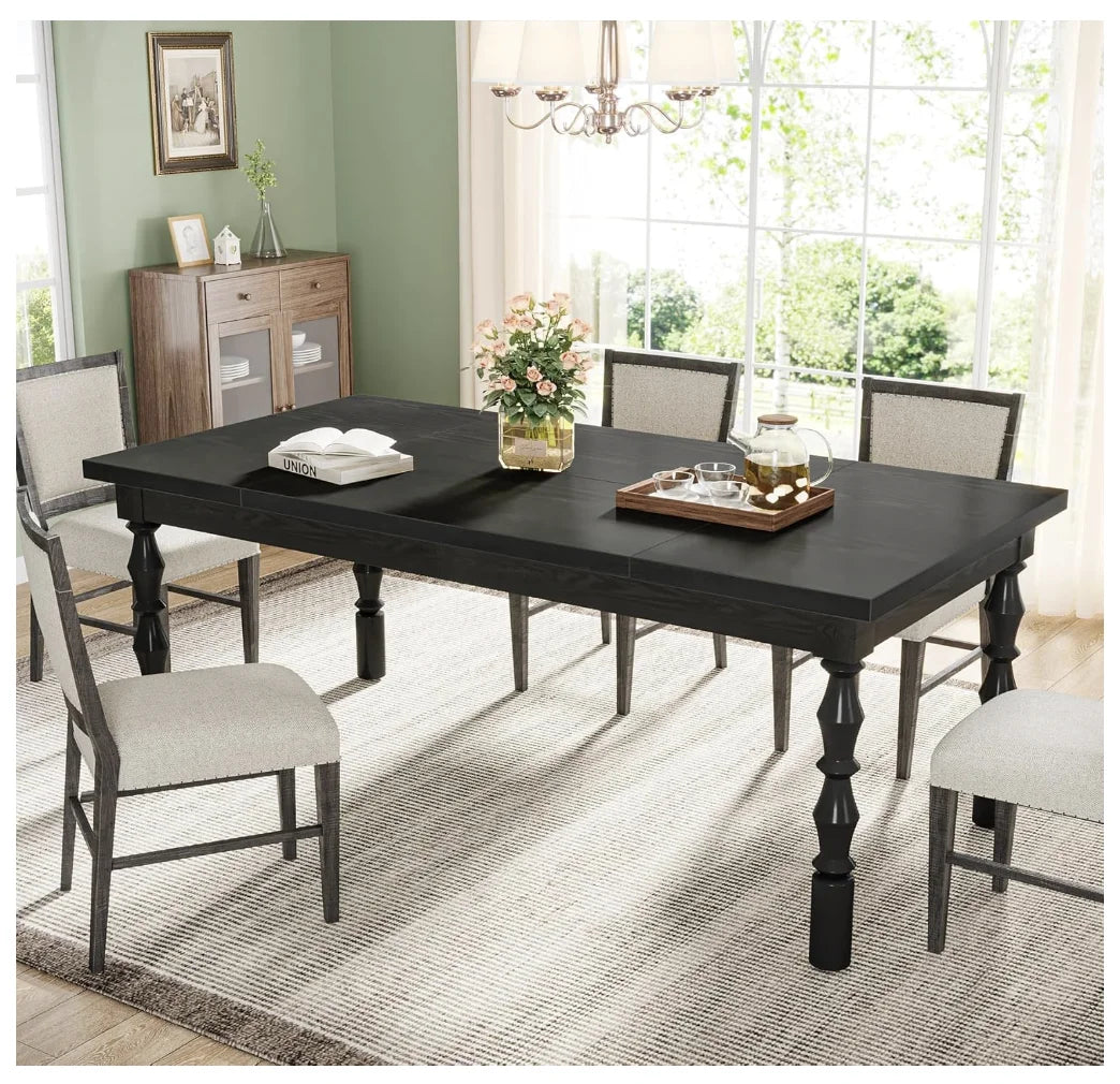 62” Farmhouse Wood Black Dining Table for 4–6 People – Modern Rectangular Kitchen & Dining Room Table