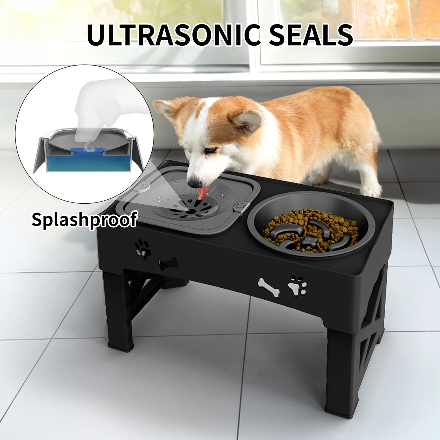 3 In 1 Pet Stainless Steel Slow Feeder Bowls With 5 Adjustable Heights