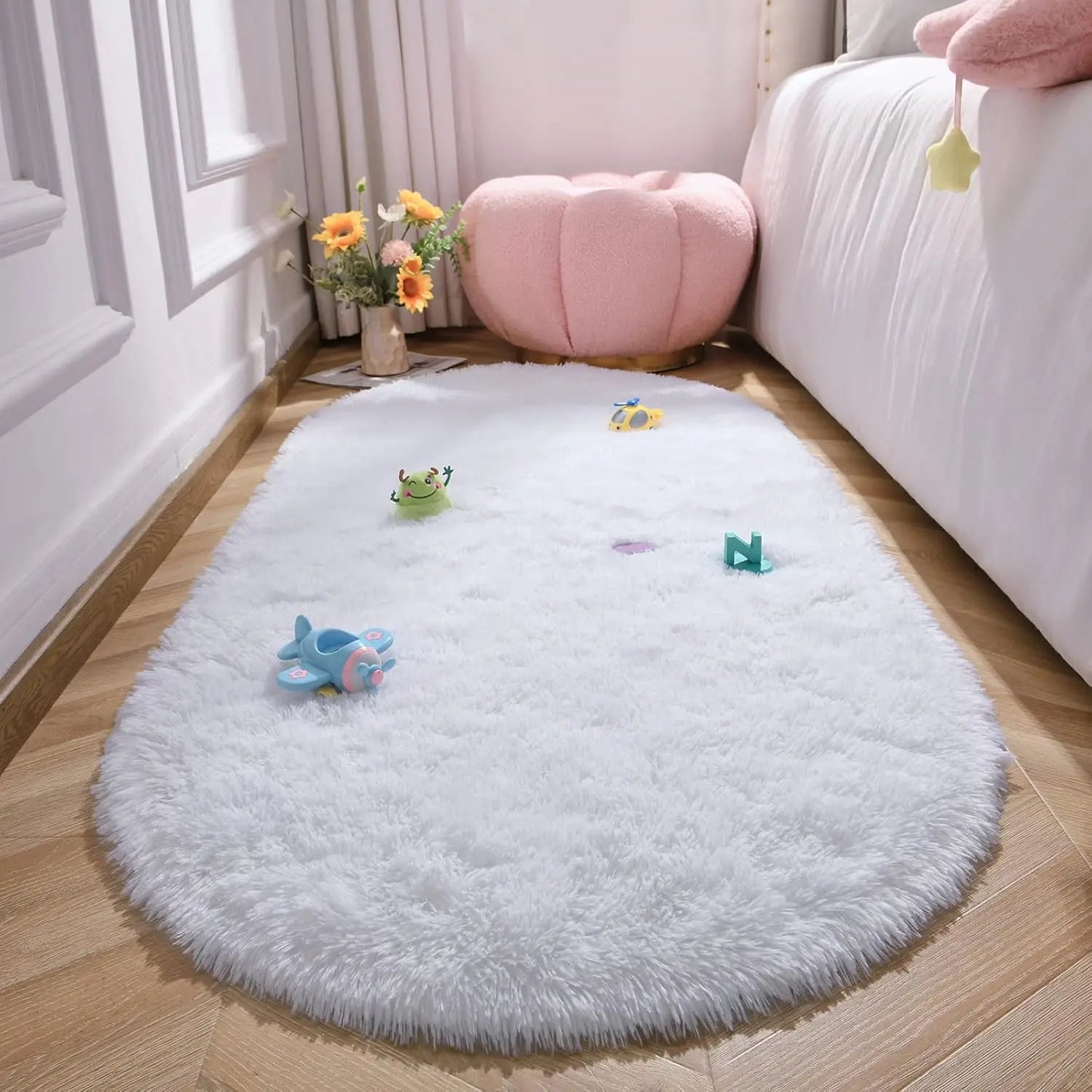 Faux Fur Oval  Long Hair Area Rugs