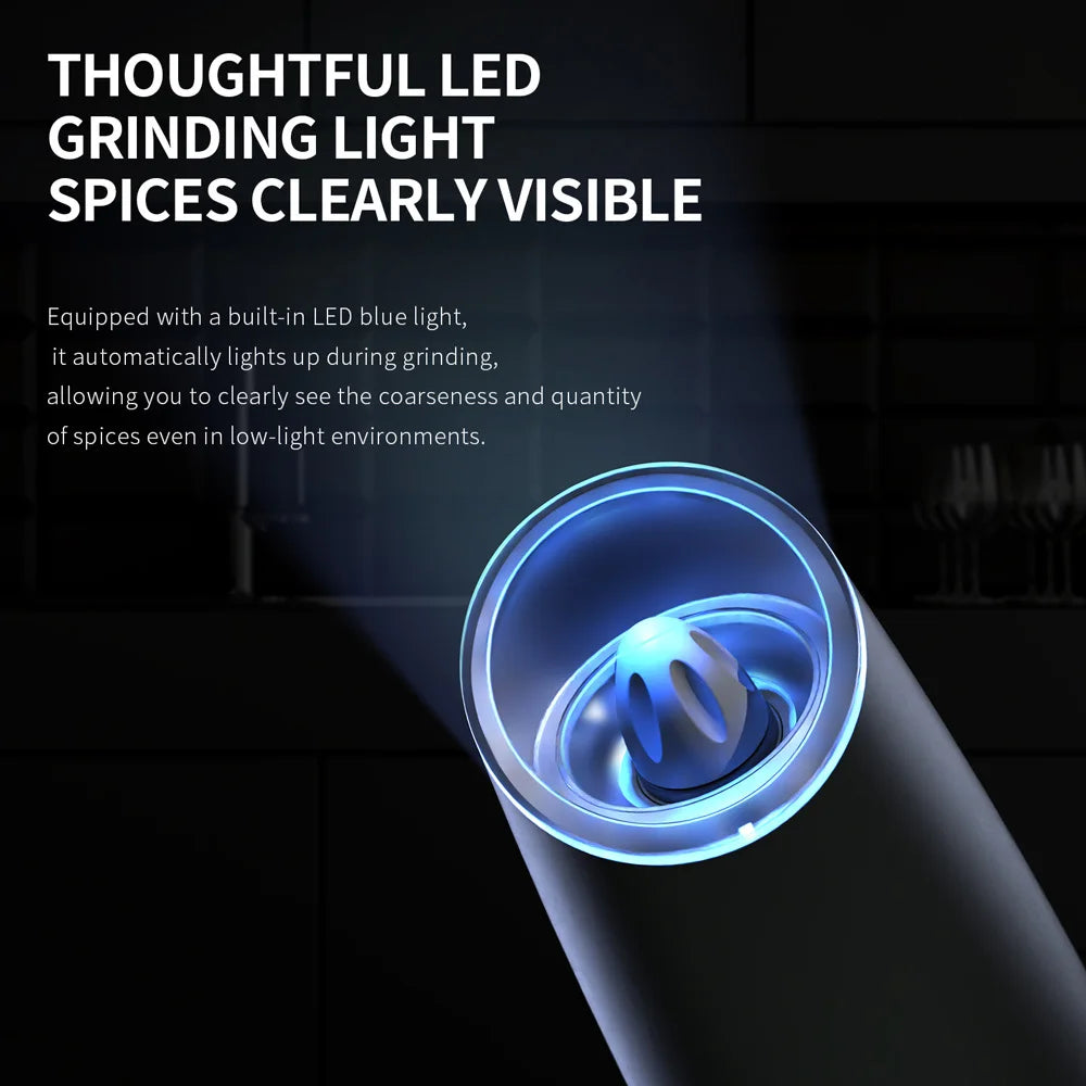 1/2PCS Electric Salt and Pepper Grinder Set – Battery Operated, Gravity Sensor Automatic Mill with LED Light, One-Handed Operation