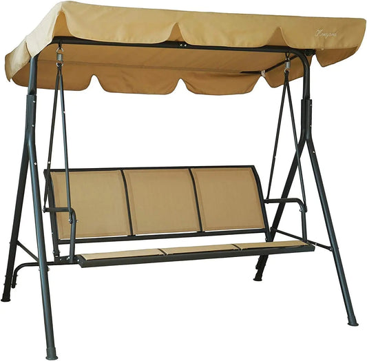 Belle Outdoor 3-Person Patio Swing Chair with Canopy – Breathable Textilene Seating & Weather-Resistant Steel Frame