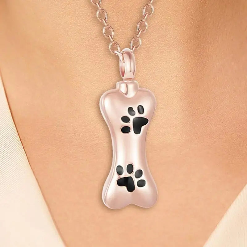 Stainless Steel Pet Cremation Jewelry – Dog Paw Print Urn Necklace Ash Holder Memorial Pendant for Women & Men