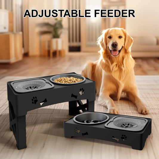 3 In 1 Pet Stainless Steel Slow Feeder Bowls With 5 Adjustable Heights