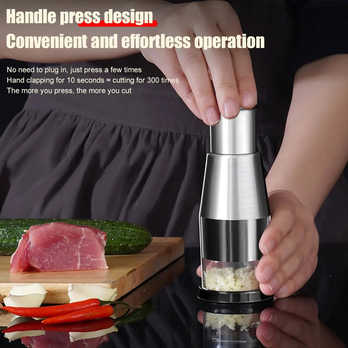 Manual Garlic Chopper & Crusher – Handheld Food Slicer for Vegetables, Herbs & Cooking Prep – Compact Kitchen Tool