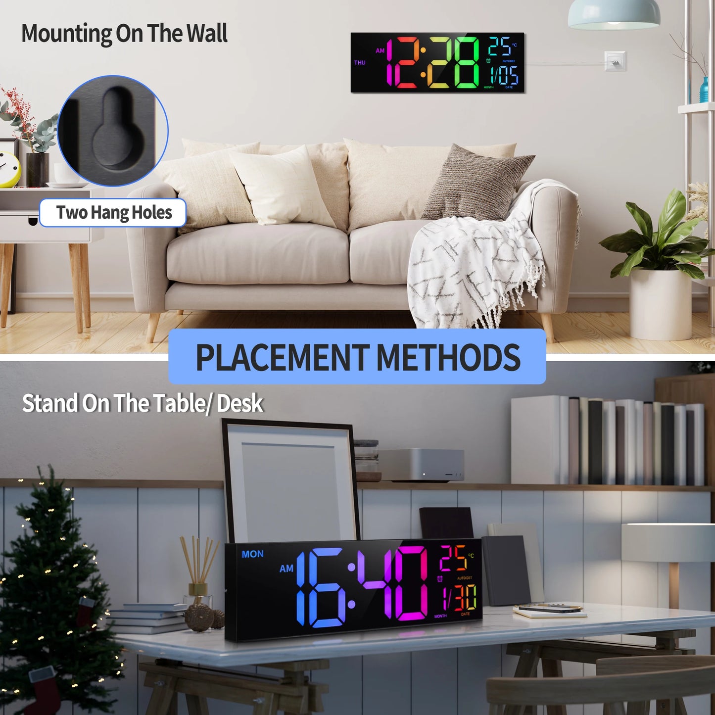 16" Large Digital Wall Clock with Big LED Display and Remote