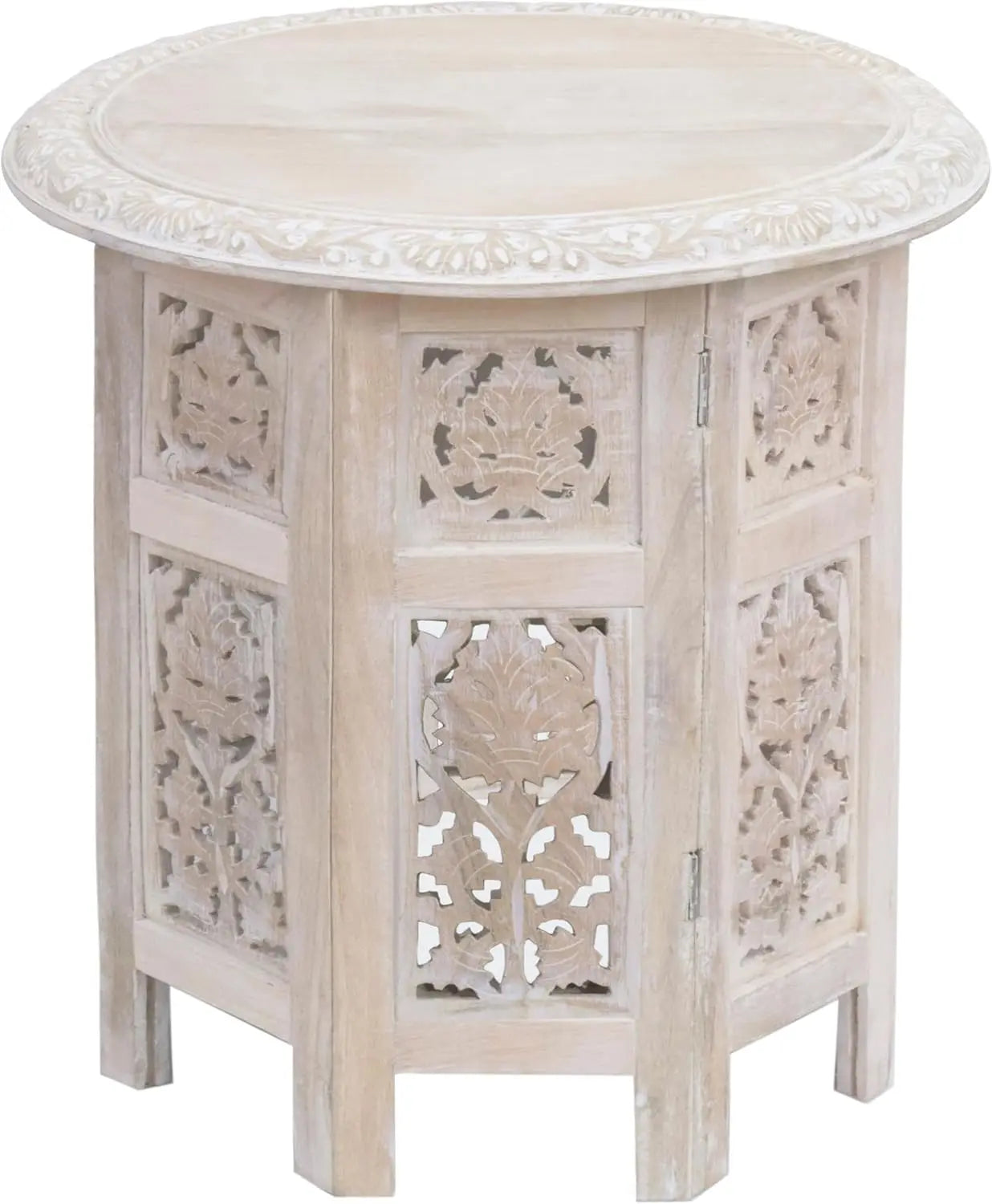 Hand Carved Vintage Solid Wood Accent End Table