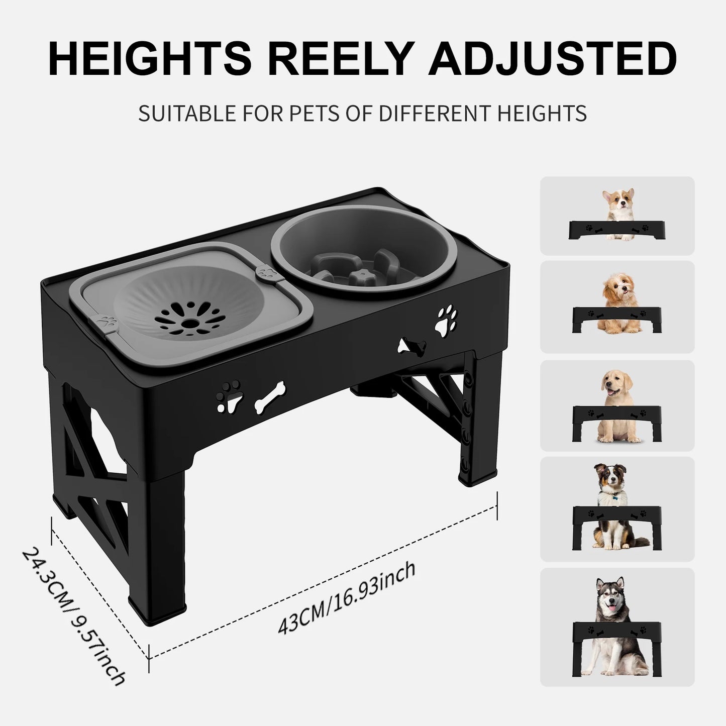 3 In 1 Pet Stainless Steel Slow Feeder Bowls With 5 Adjustable Heights