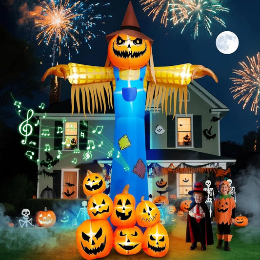 12.5 FT Halloween Inflatable Giant Pumpkin Scarecrow with LED Lights & Scary Sound – Musical Blow-Up Yard Decor