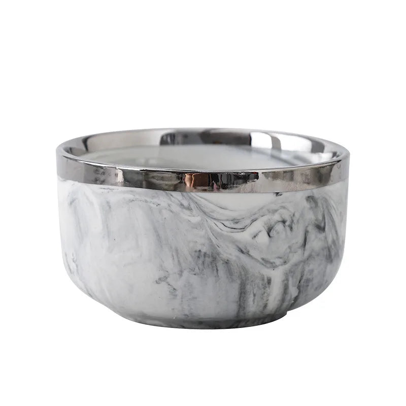 Marble Ceramic Porcelain  With Silver Rim Dinnerware Set