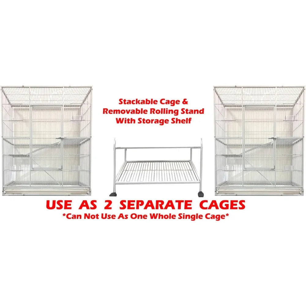 X-Large Stackable Double Bird Parrot Cage – 2 Separate 3-Level Enclosures with Side Breeding Nest Doors & Pull-Out Trays