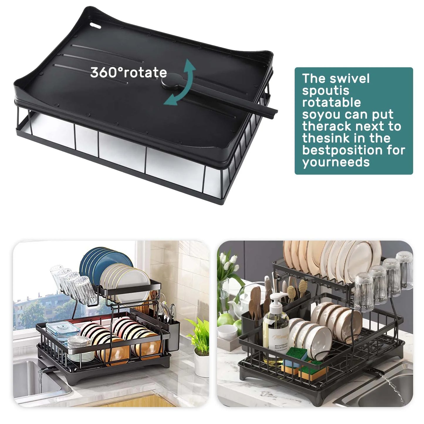 Large 2-Tier Dish Drying Rack – Removable High-Capacity Kitchen Countertop Dish Drainer