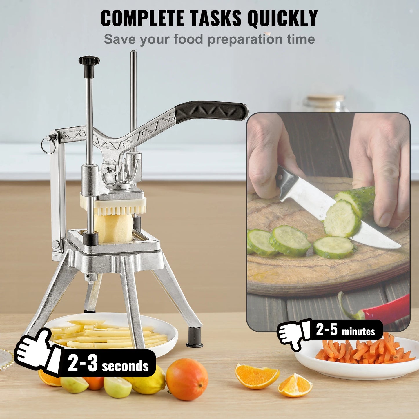 SucceBuy Commercial Vegetable Chopper – Stainless Steel Food Chopper with 4 Interchangeable Blades – Heavy-Duty Vegetable Cutter for Restaurants & Home Kitchens