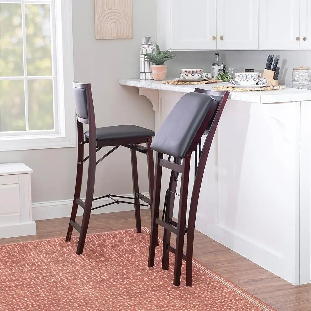 Folding Bar Stool – Faux Leather Seat, Compact Storage, Sturdy Build