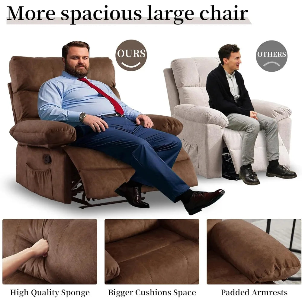 Oversized Recliner Chair – Extra Wide 28.3" Seat, 350 lbs Capacity PU Leather Recliner for Big & Tall Adults – Living Room Comfort