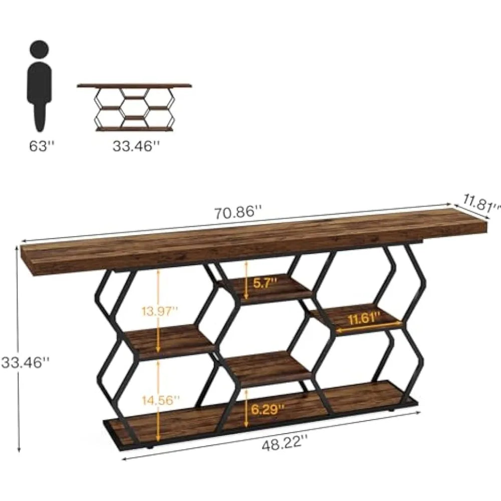 Extra Long Console Table with Shelves and Storage