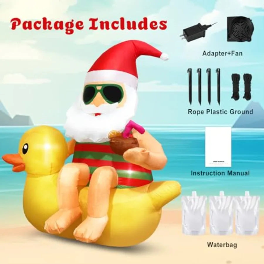 4.5FT Christmas Inflatable Santa on Duck with LED Lights – Cute Outdoor Yard Decoration