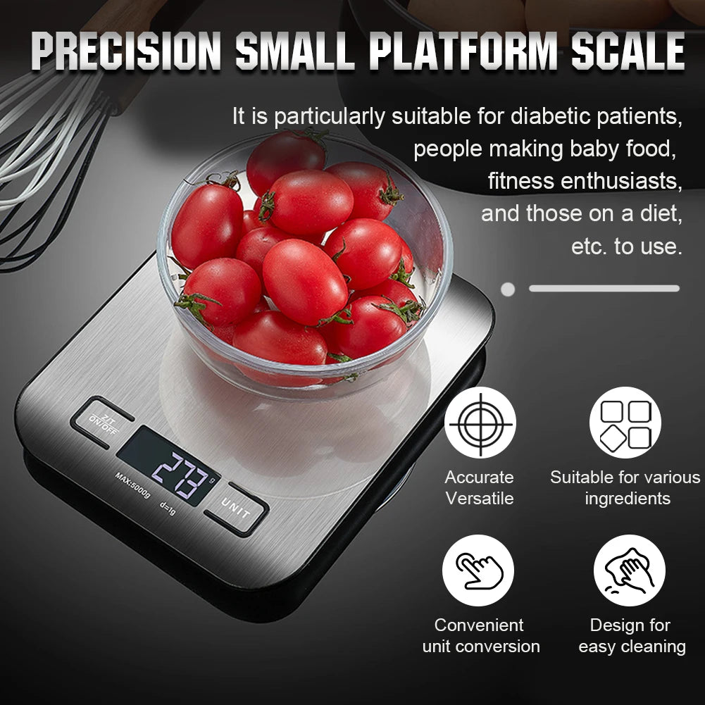 10kg Kitchen Digital Scale – USB Rechargeable Stainless Steel Electronic Scale with LCD Display for Food, Snacks, Baking & Jewelry