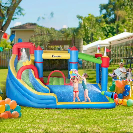 6-in-1 Inflatable Bounce House and Water Slide for Kids