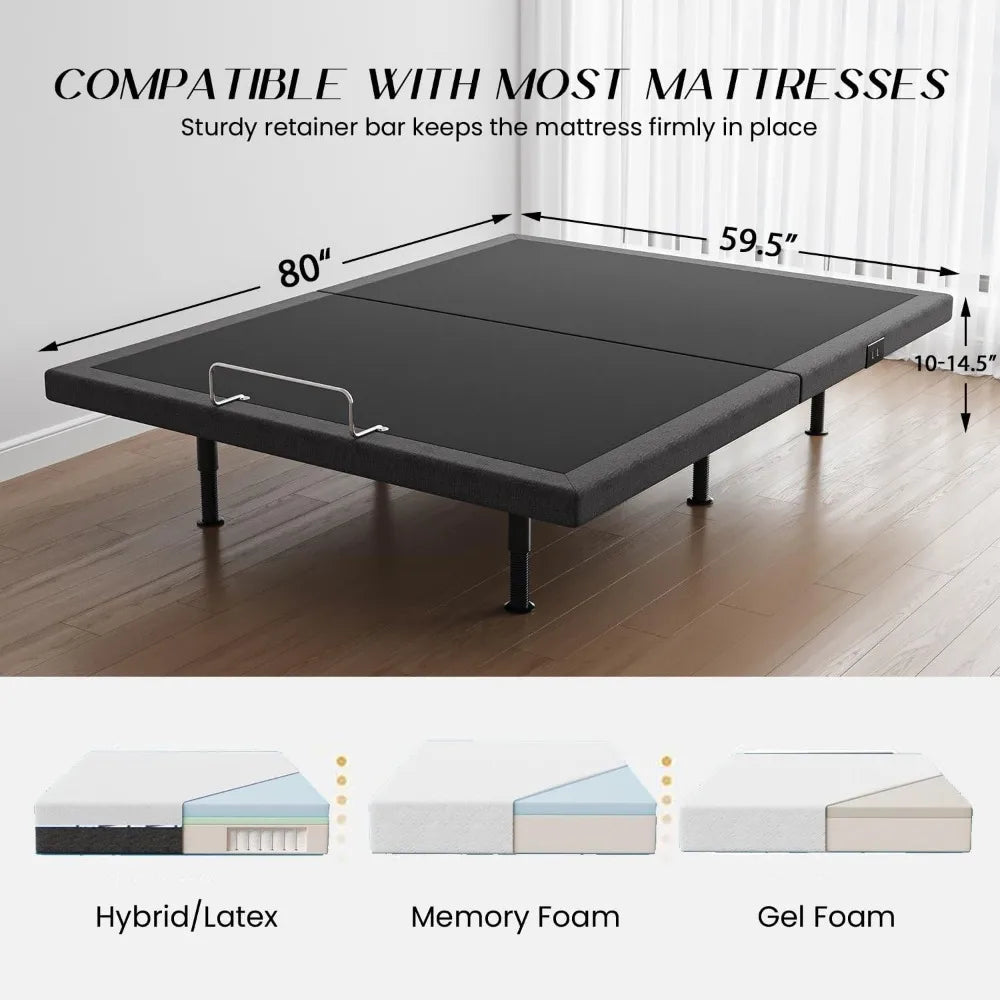 Queen with Massage Adjustable Bed Base with Wireless Remote Electric Power Bed Foundation Under-Bed Lighting