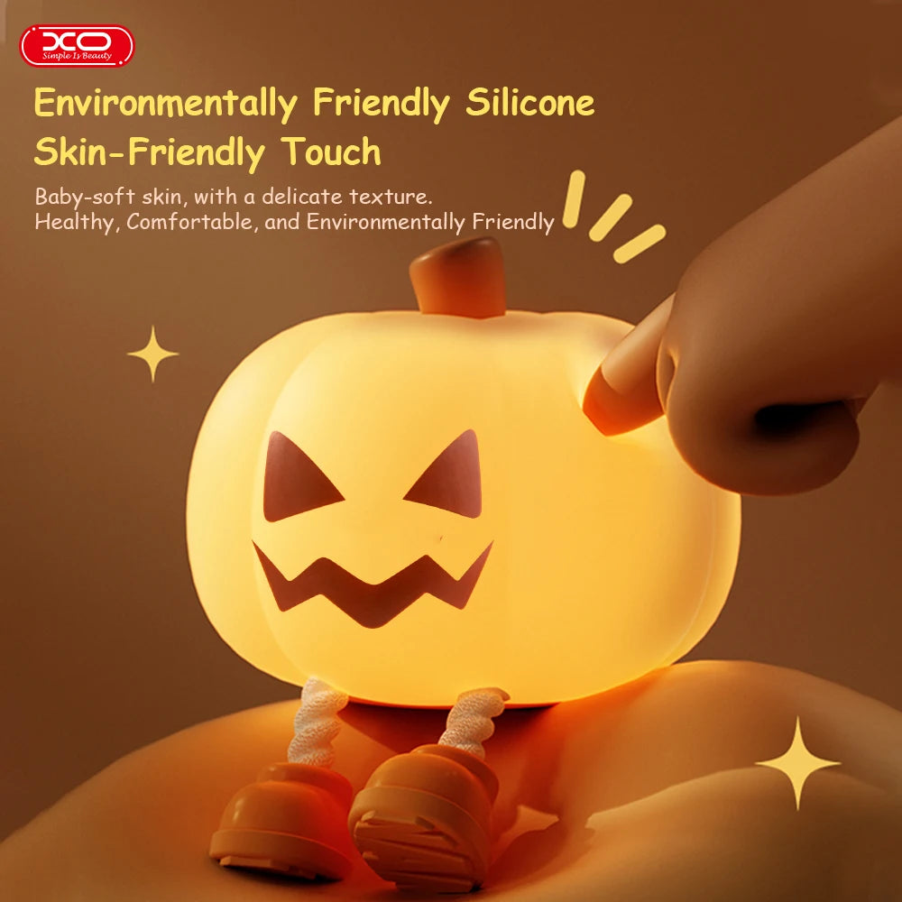 Pumpkin Night Light – Cute Soft Silicone Bedside Lamp with Timer & Dimming for Kids, Babies, Halloween Gifts