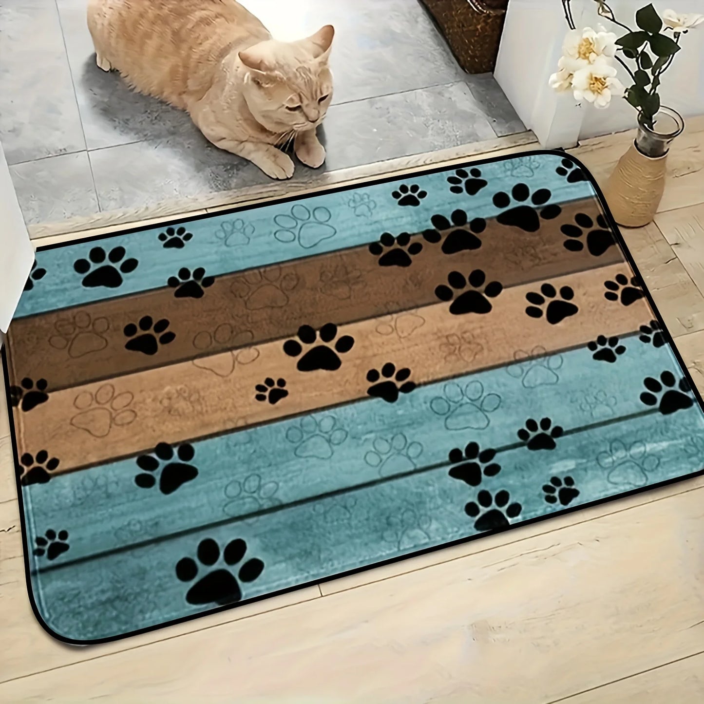Pet Paw Prints Non-Slip Indoor Doormat - Absorbs Moisture And Dirt,  Quick Dry