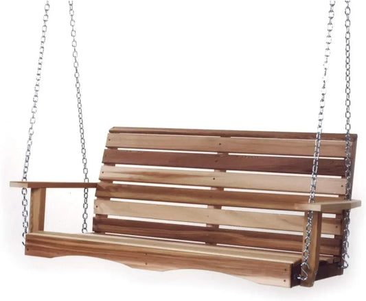 4-Foot Wooden Porch Swing – Natural Outdoor Patio Hanging Bench for Garden, Deck, or Porch