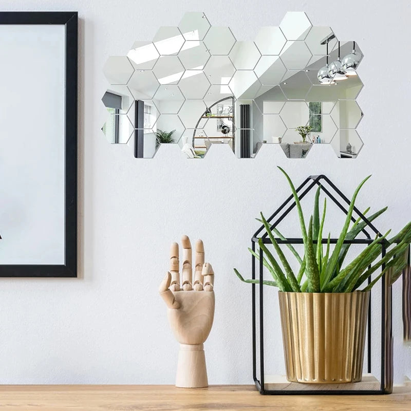 45PCS Hexagon Mirror Wall Stickers – DIY 3D Acrylic Decorative Tiles for Home & Office