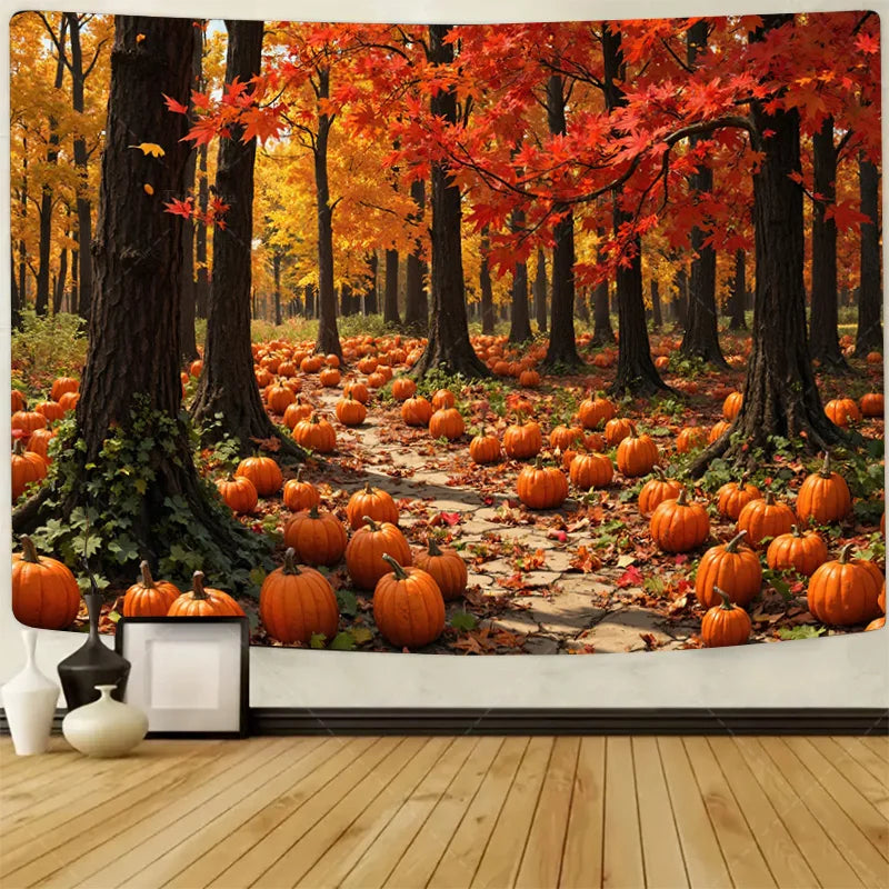 Autumn Forest Wall Tapestry – Bear & Fox Rustic Nature Wall Art for Living Room, Bedroom, Dorm, or Home