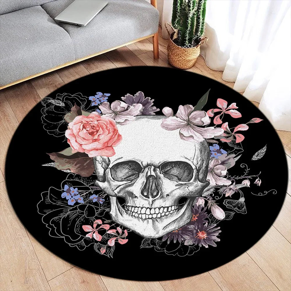 Cartoon Halloween Round Carpet – Cute Ghost, Pumpkin, Black Cat & Bat Rug for Living Room & Bedroom Decor