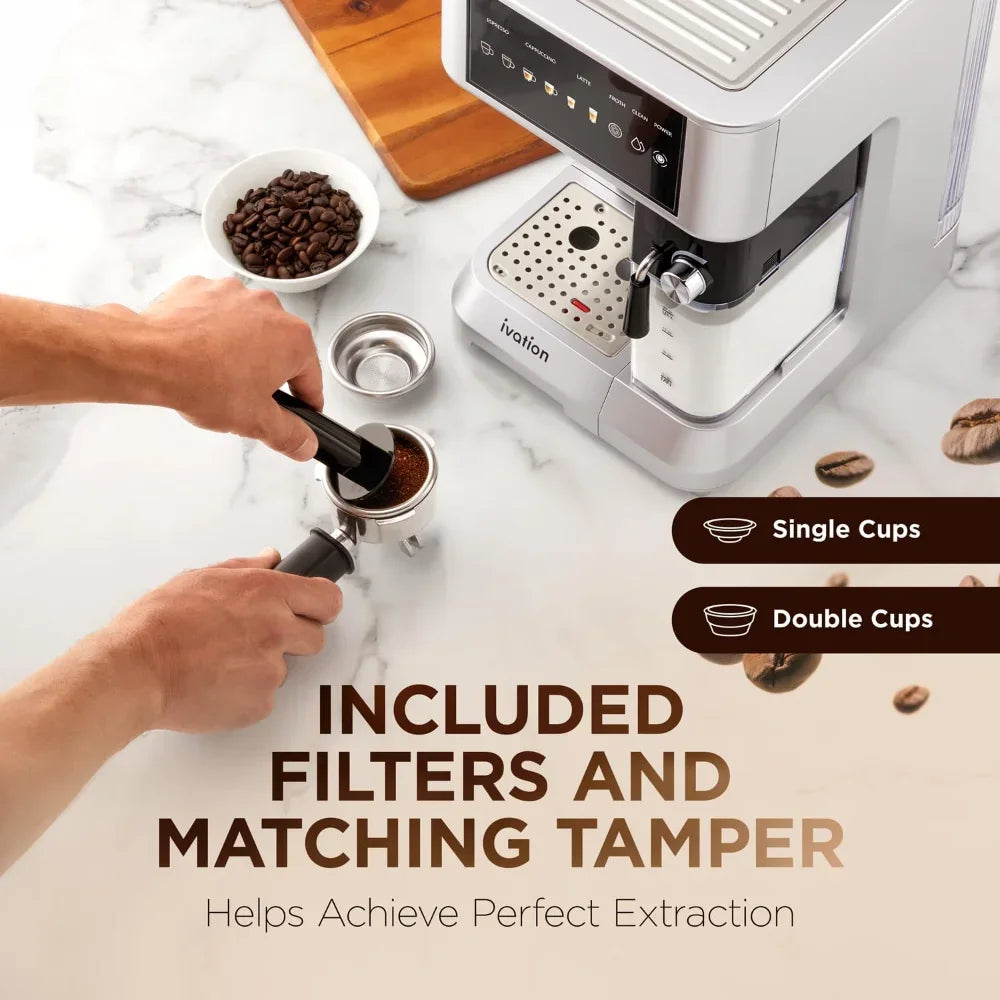 58mm Espresso Coffee Machine for Home – Single Serve Cappuccino & Espresso Maker with Milk Frother | Barista-Style Brewing
