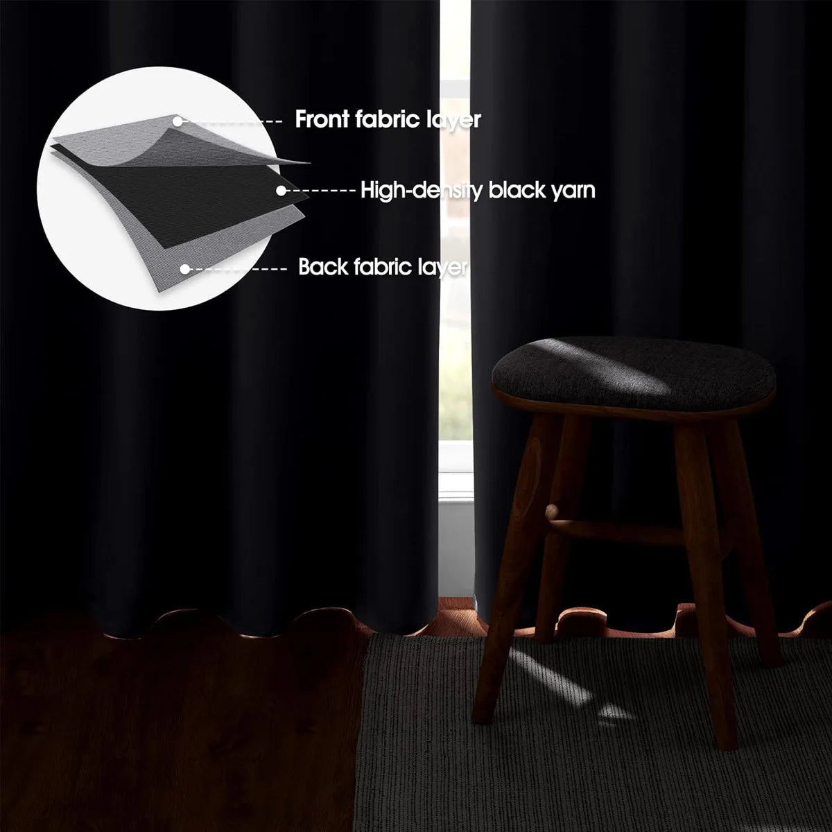 4PCS Blackout Curtains – Heat-Insulated Grommet Panels for Bedroom & Living Room | Noise Reduction & Room Darkening Drapes