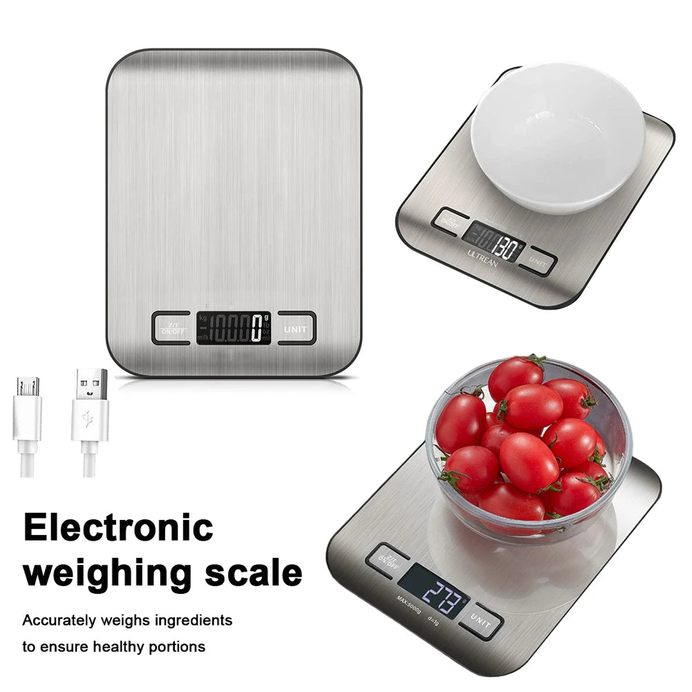 10kg Kitchen Digital Scale – USB Rechargeable Stainless Steel Electronic Scale with LCD Display for Food, Snacks, Baking & Jewelry