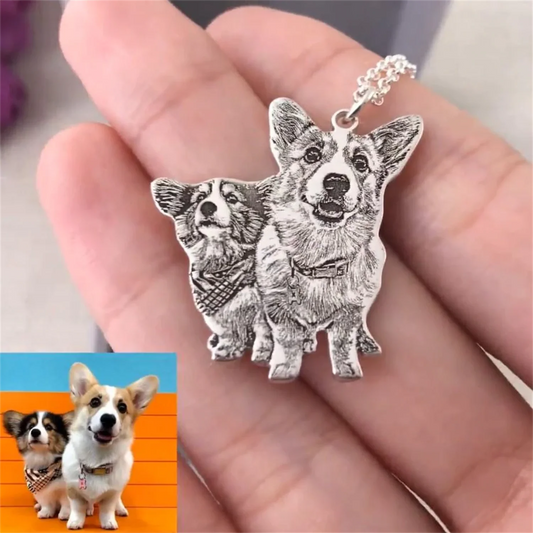🖤 Custom Frosted Engraved Pet Picture Necklace – Personalized Stainless Steel Portrait Pendant – Memorial Jewelry for Women & Men (Gold/Silver/Rose Gold)
