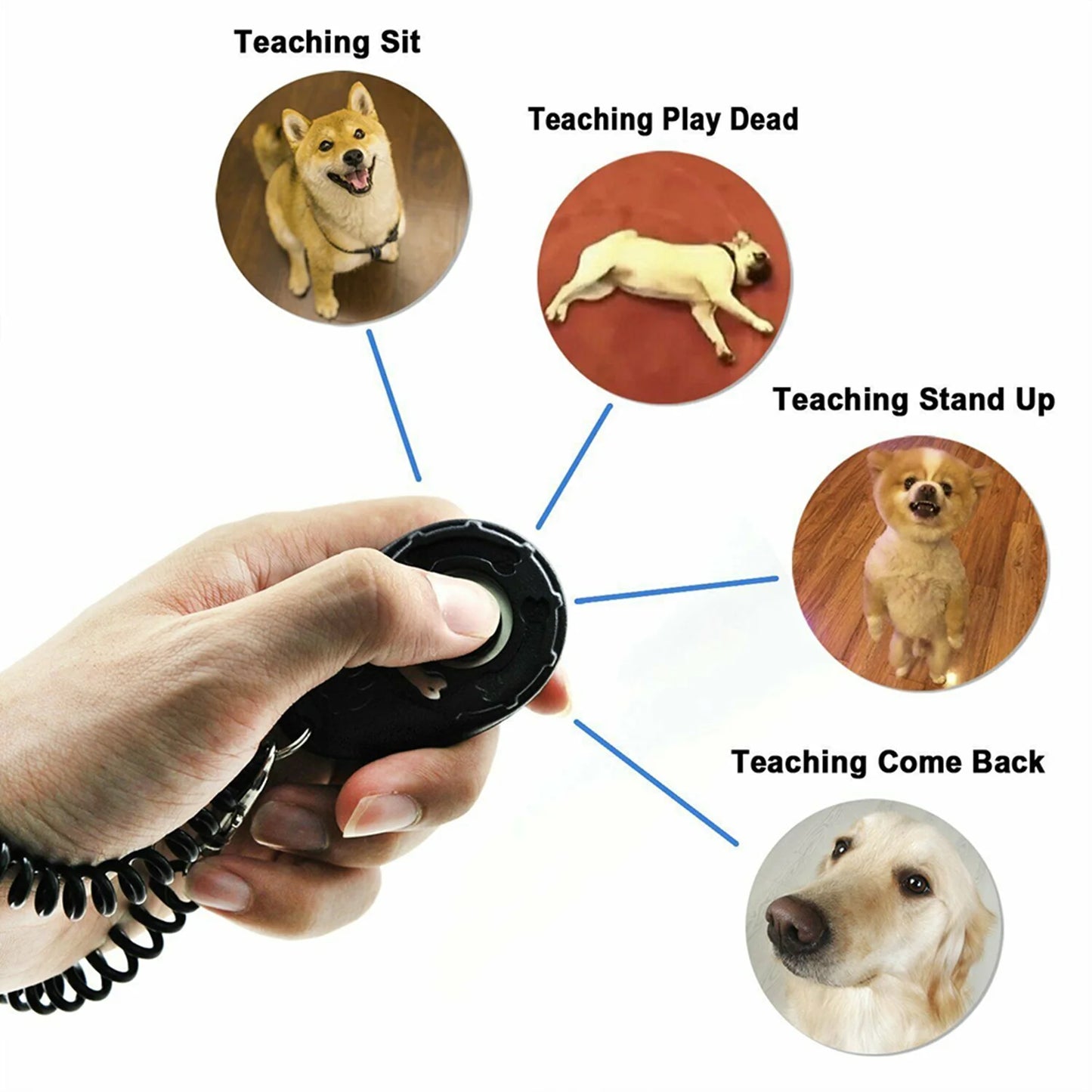 Dog Training Clicker with Wrist Lanyard – Big Button Pet Behavioral Training for Dogs, Cats, Birds & Horses, White