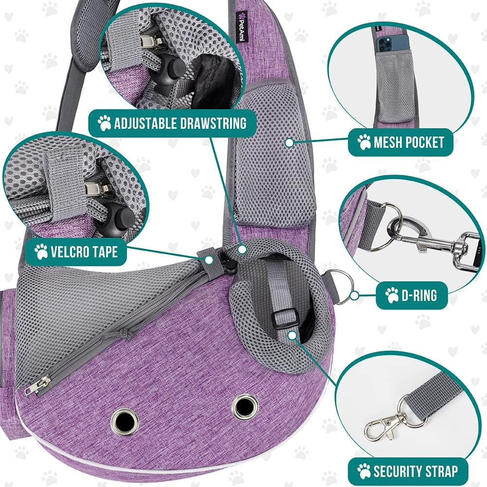 Dog Sling Carrier – Adjustable Crossbody Pet Sling for Small Dogs & Cats, Purple