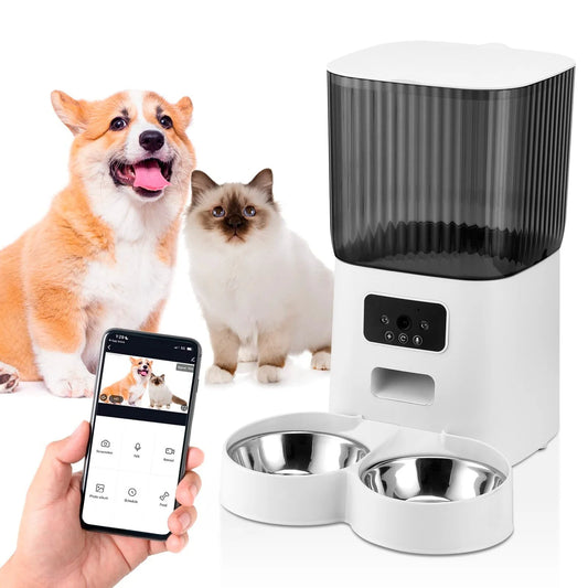 Threes Tree Automatic Cat Feeder with Camera – 5L Dual Pet Feeder with 2 Stainless Steel Bowls & Remote App Control